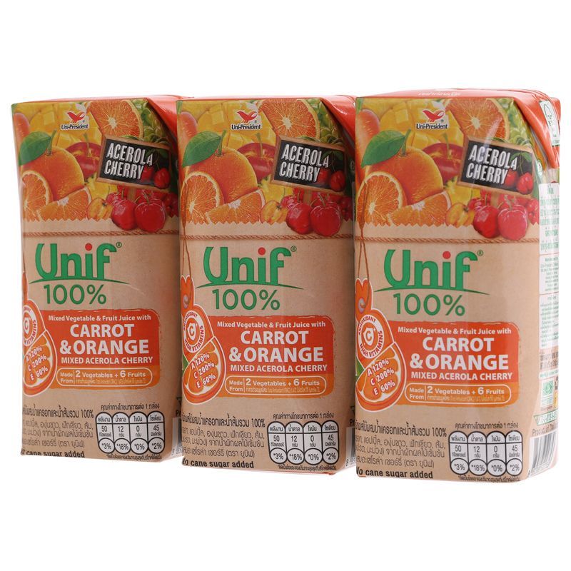 ยูนิฟแครอทส้ม100เปอร์เซ็นต์ 200มล. แพค 3 Unif Carrot Orange 100percent 200ml.Pack3 [หมายเลขบาร์โค้ด 8850388523033]