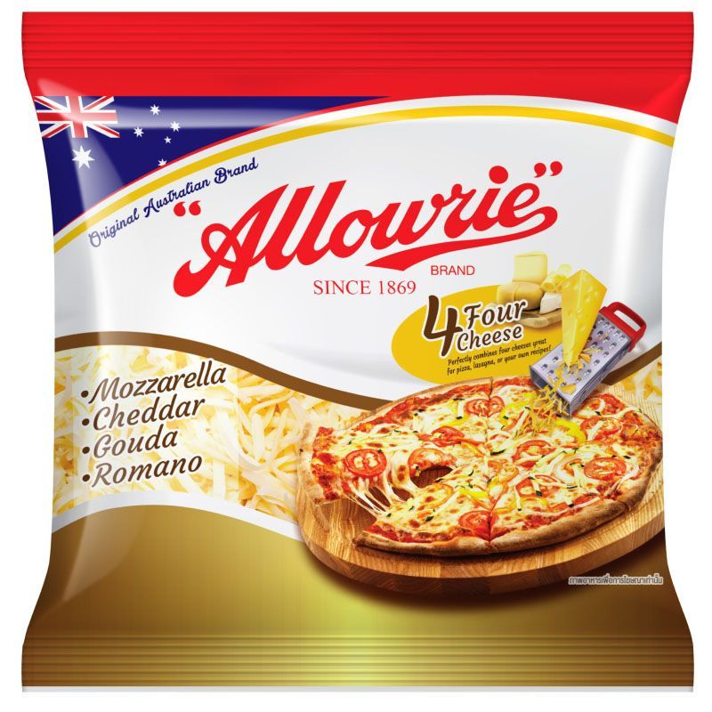 อลาวรี่มิกซ์เนเจอรัลโฟร์ชีสเชรดเดด 80ก Allowrie Mixed Natural Four Cheese Shredded 80g [หมายเลขบาร์โค้ด 8850332007169 ]