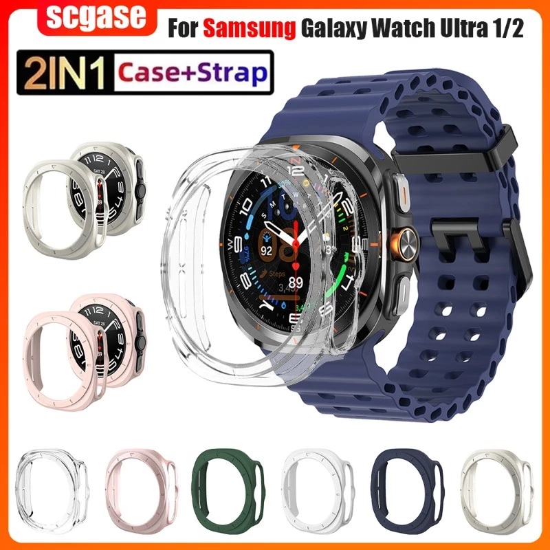 Strap + สําหรับ Samsung Galaxy Watch 8 Ultra (2025) 47 มม.สร้อยข้อมือซิลิโคน PC สําหรับ Galaxy Watch 7Ultra (2024) ฝาครอบป้องกัน