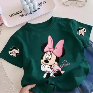 Pebbi Baby เสื้อยืดเด็กฤดูร้อนรุ่นใหม่ ลายปักมินนี่เมาส์ Minnie Mouse ดิสนีย์ ผ้าฝ้ายแท้100% นุ่มสบาย เสื้อแขนสั้นเด็กผู
