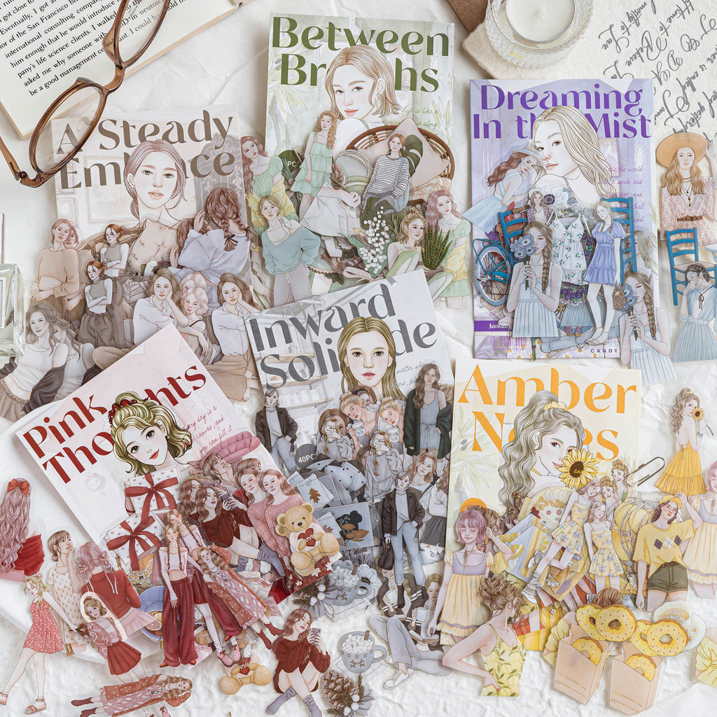 P PET ภูมิทัศน์สติกเกอร์ Pack สาว Roaming Series Retro ตัวอักษรธีมคู่มือวัสดุ DIY ตกแต่ง Collage