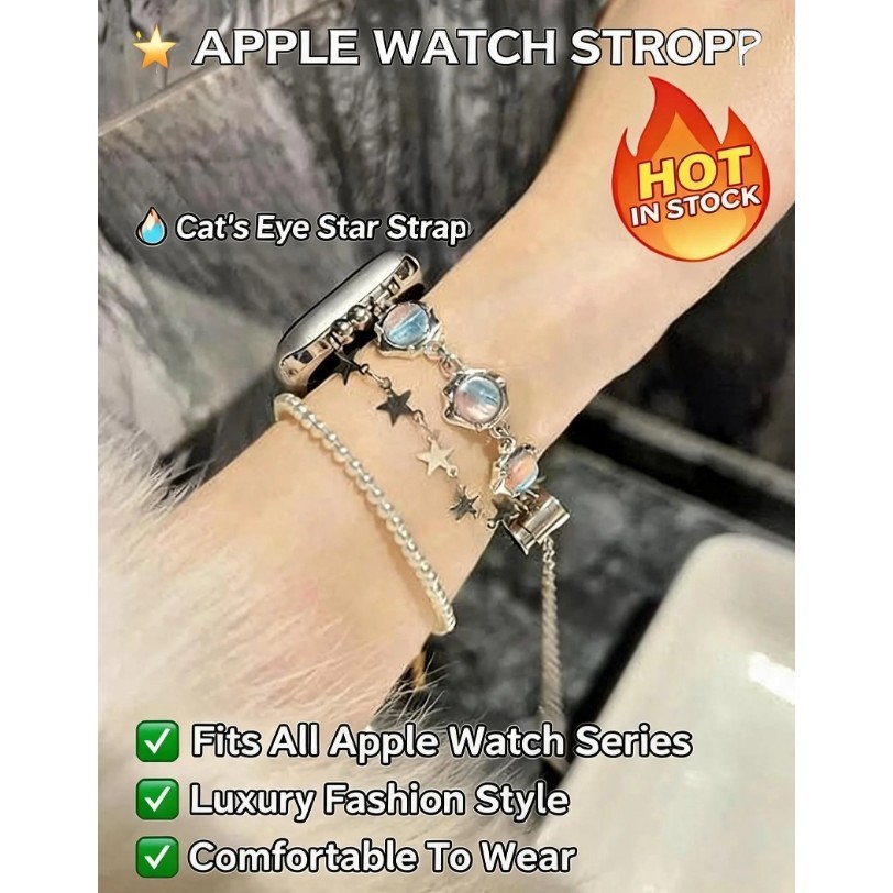 Starry Sky Cat Eye Stone Chain Strap เหมาะสําหรับ Apple Watch 12 11 10 9 8 Apple 40 41 42 44 46mm Re