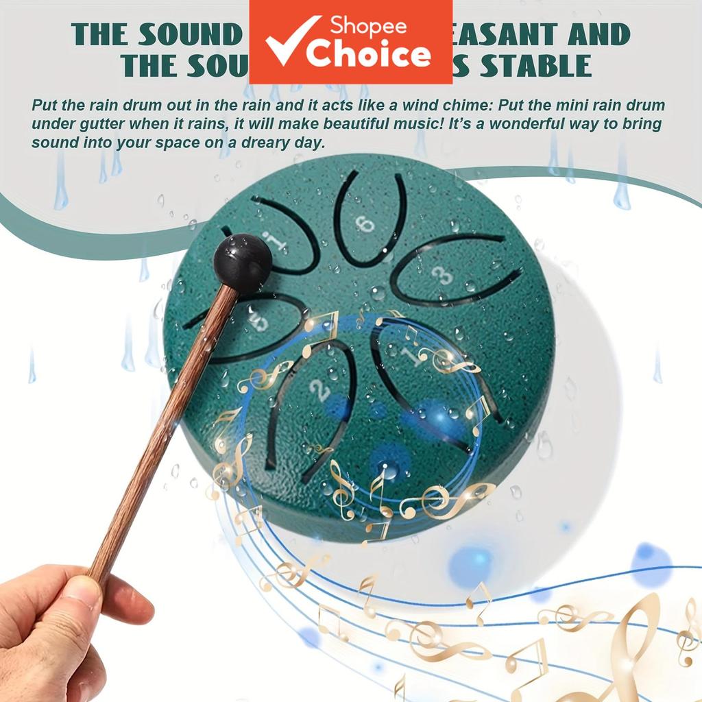 กลองฝนขนาดกะทัดรัด Handpan 3 นิ้ว 6 หมายเหตุลิ้นเหล็กกลอง Mallet เพลงหนังสือ Mini Percussion สําหรับผู้เริ่มต้น Camping โยคะสมาธิ