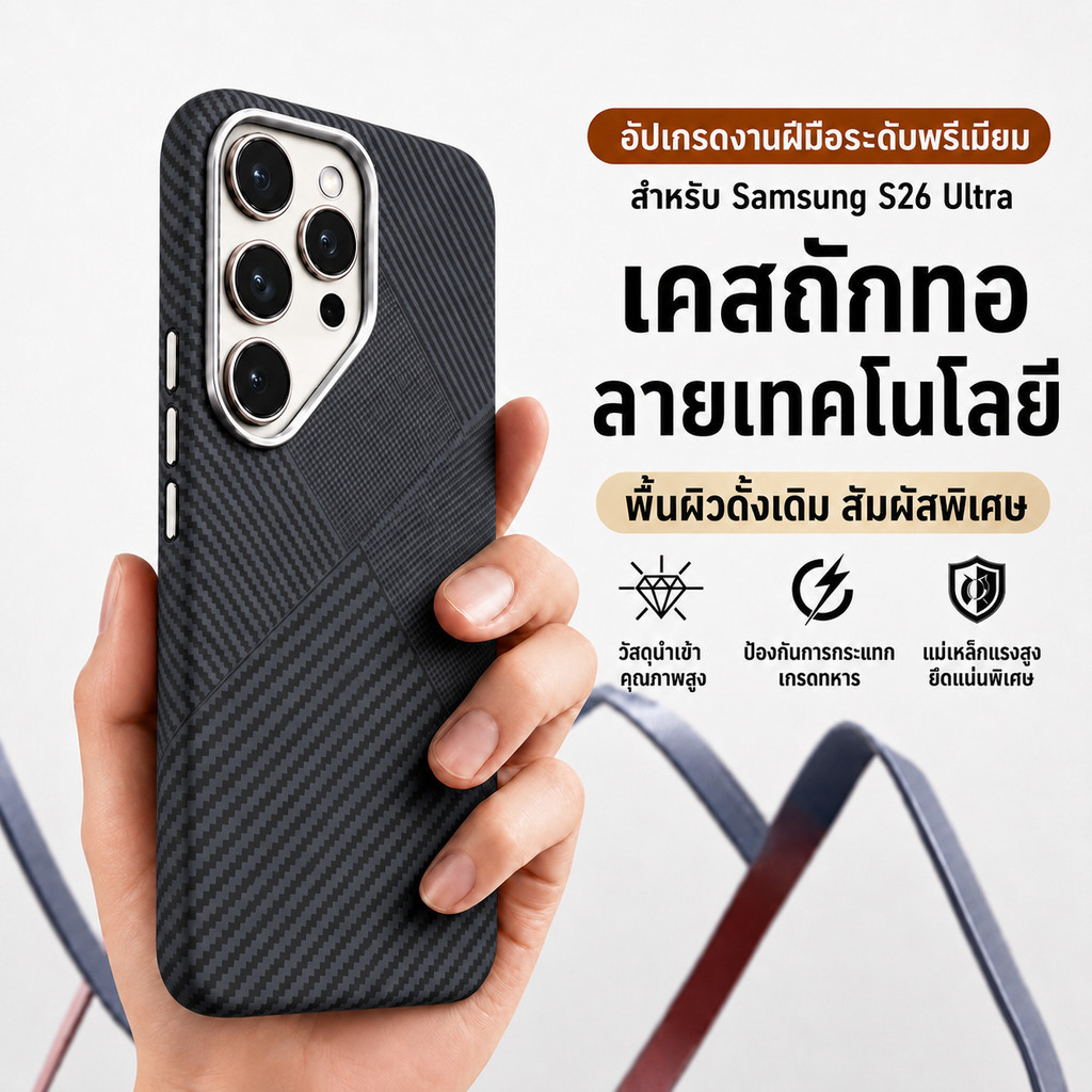 เคสแม่เหล็ก Samsung S26 Ultra S25/S24 Ultra S23 Ultra ลายคาร์บอนไฟเบอร์ เคฟล่าร์ บางเบา กันกระแทก พรีเมียม