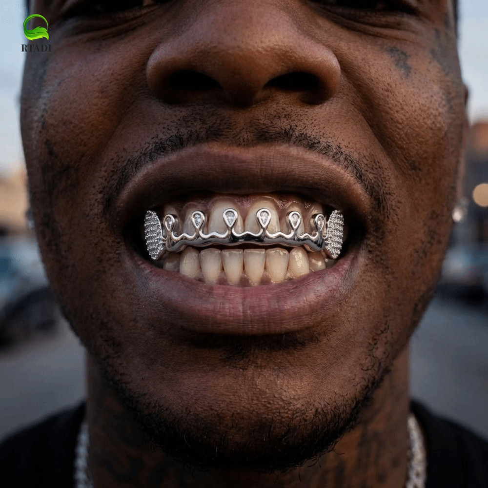 RTADI Rhinestone ฟันหมวก, ตลกที่ถอดออกได้ Hiphop ฟัน Grillz, ของขวัญ Bling Punk Charm ฟัน Grillz ซ็อ