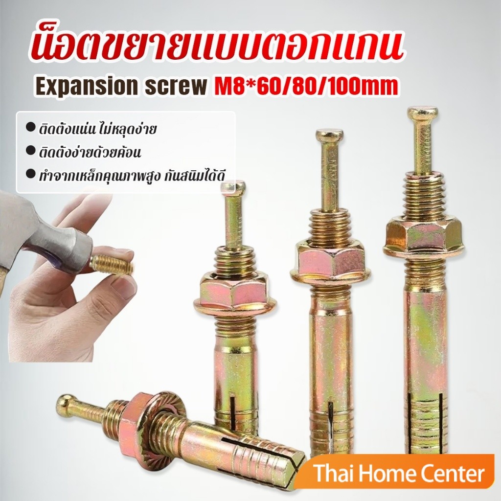 Thai Home 1 ชิ้น สกรูขยาย ขนาด M8*60/80/100mm สกรูขยายแบบลูกสูบ สกรูขยายสำหรับคอนกรีต Expansion scre