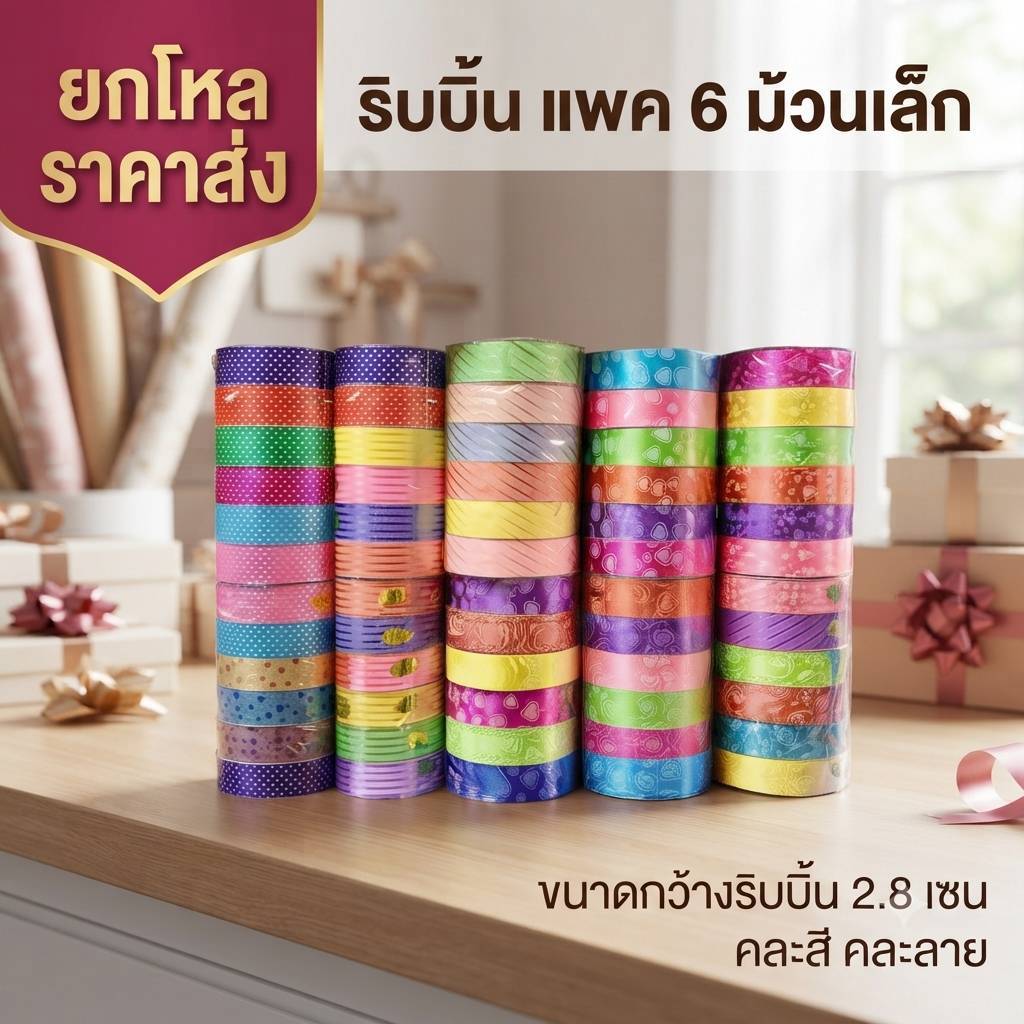 ริบบิ้น ขนาด 2.8 cm. แพค 6 Z022