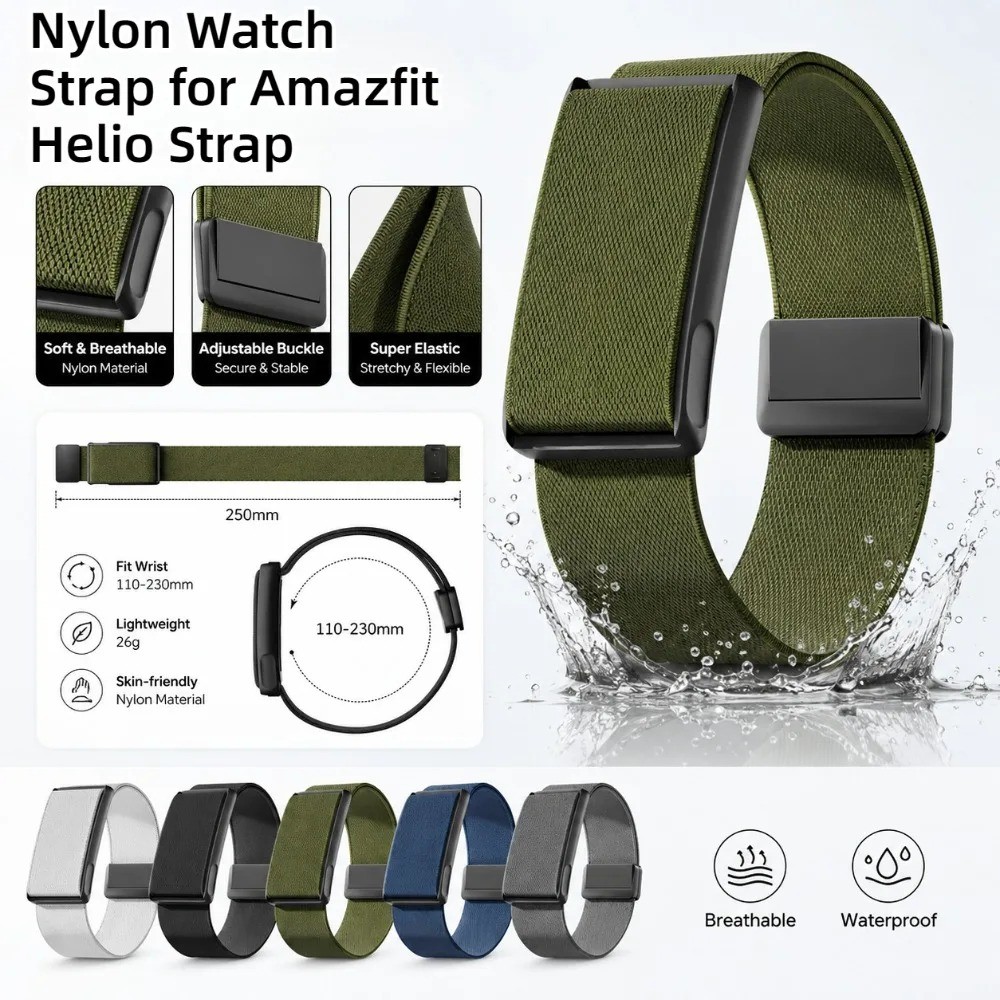 สายนาฬิกาไนลอนสําหรับ Amazfit Helio สายคล้องกรอบแม่เหล็กปรับ Unisex กีฬาสายรัดข้อมือแบบนุ่มสําหรับ Amazfit Helio สายรัด