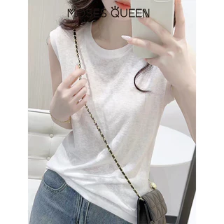 MOSESQUEEN มอสซีควีน เสื้อกล้ามแขนสั้นทรงหลวมสําหรับใส่ด้านนอกสําหรับฤดูร้อนเหมาะกับชั้นในอเนกประสงค์และลดอายุการออกแบบสีทึบพื้ #63933