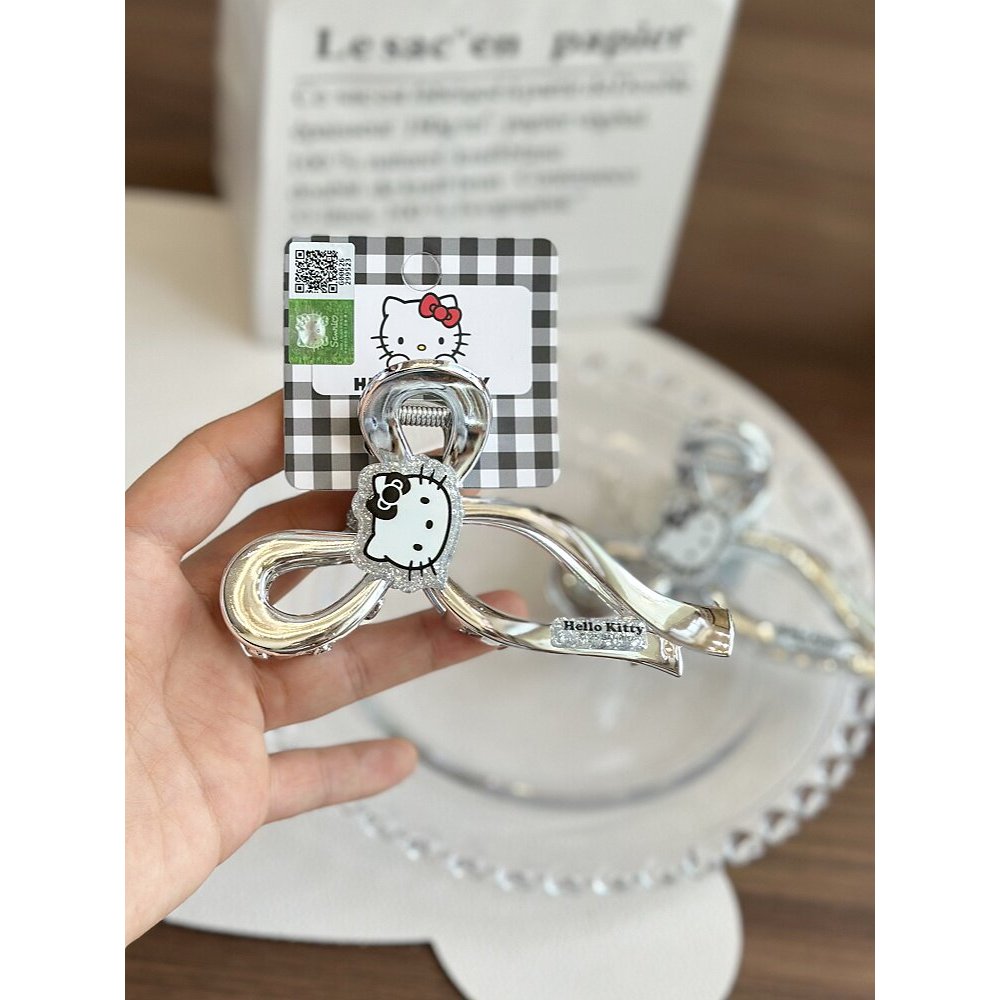 กิ๊บหนีบผม กิ๊บติดผม ของแท้ hellokitty Niche Silver Bow Shark Clip Age-Reduction Back Head Plate Hair Clip กิ๊บติดผมอาบน้ํา