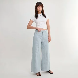 [Pomelo] กางเกงยีนส์ลายทาง / Ribbed Wide Leg Jeans