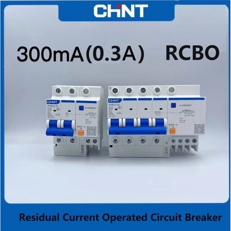 CHINT 300mA 0.3A RCBO NXBLE 2P 4P 3P+1N 10A 16A 25A 32A 40A 63A 80A 100A 125A Residual Current ดําเน