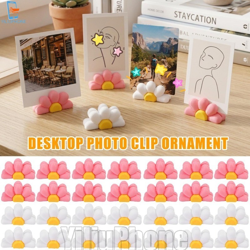 [Bless] 4-1Pc 3D Daisy Shape Photo Clip-on Design - Table Notes Clip - ที่ใส่ภาพ DIY - ที่วางกระดาษ - อุปกรณ์ตกแต่งงานปาร์ตี้ - ฐานผู้ถือบัตร /Awe