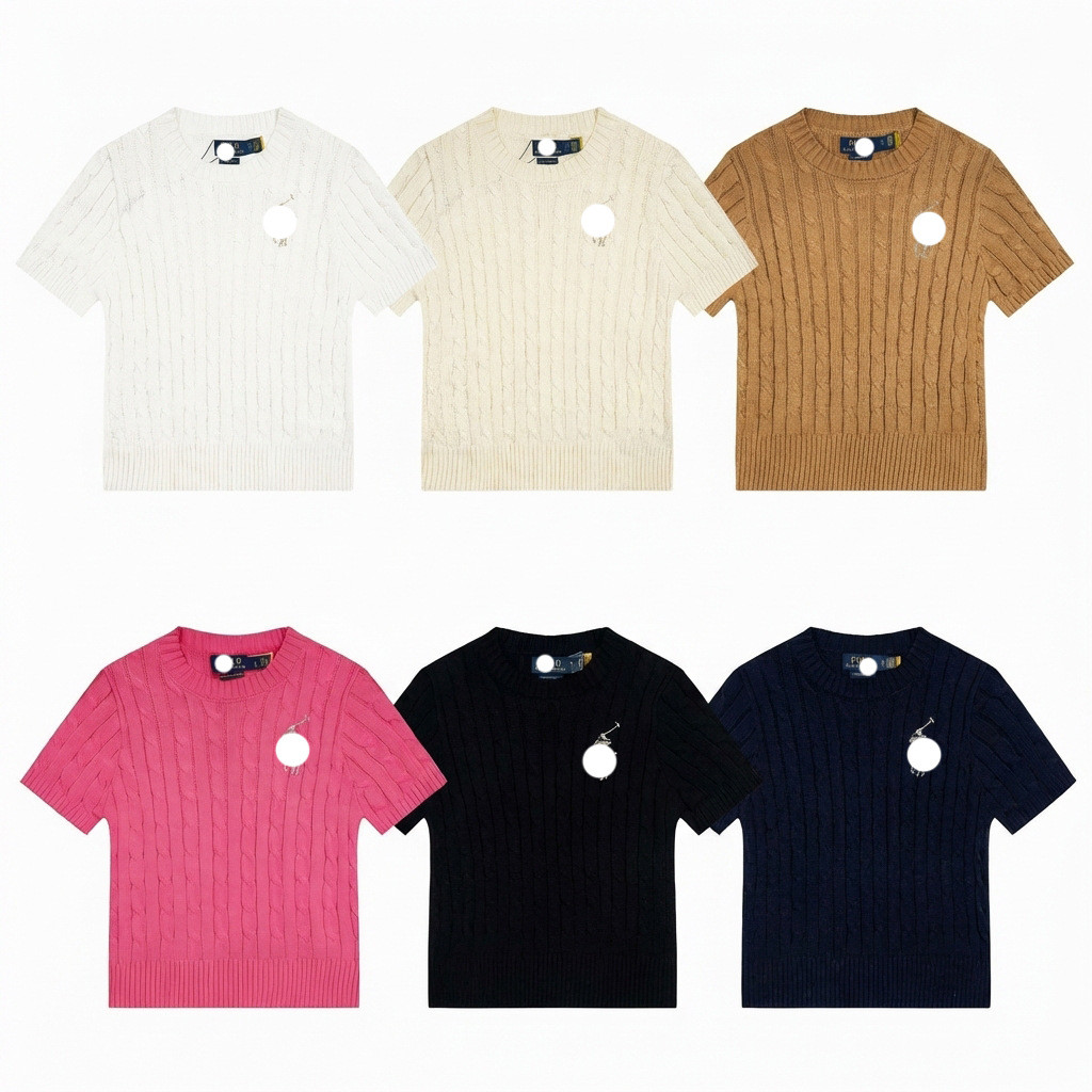 DK9O RL Hot Rhinestone ผู้หญิงป้ายม้าครึ่งแขนรอบคอ Twist เสื้อกันหนาวเสื้อสวมหัวสีทึบ Top Bo