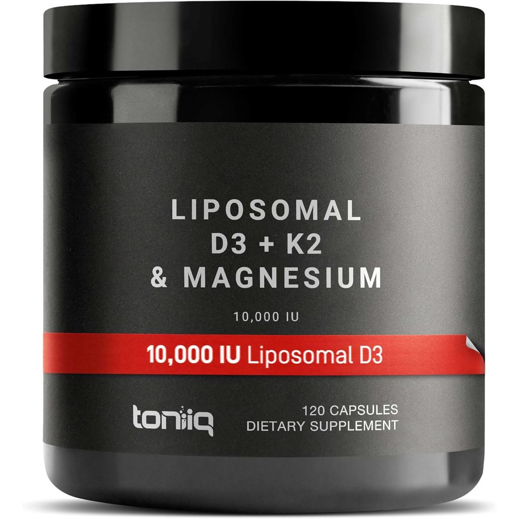 Toniiq 10,000 IU Lipid วิตามิน D3 K2 อาหารเสริมแมกนีเซียม-200mcg Full Reverse MK-7 และ 300 มก. Lipid