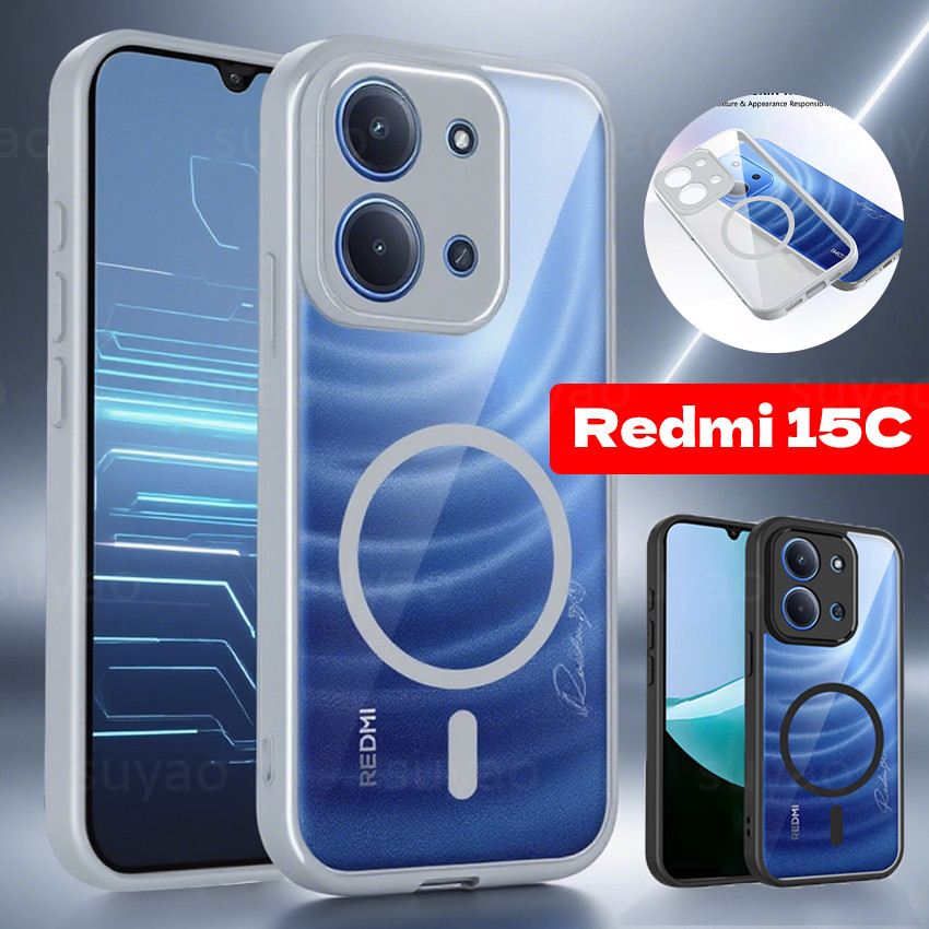 สําหรับ Redmi 15C 4G 2026 เคสโทรศัพท์แม่เหล็ก Frosted Matte ปลอกโปร่งใส Redmi15C สี่มุม ShockProof กล้องป้องกันปกหลัง