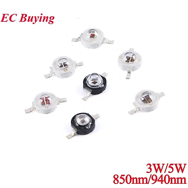 2 ชิ้น 3 วัตต์ 5 วัตต์ 850nm 940nm 60 120 องศาอินฟราเรด LED Emitter กล้องวงจรปิด IR Emission หลอดไดโอดสําหรับความปลอดภัย LED สีดํา