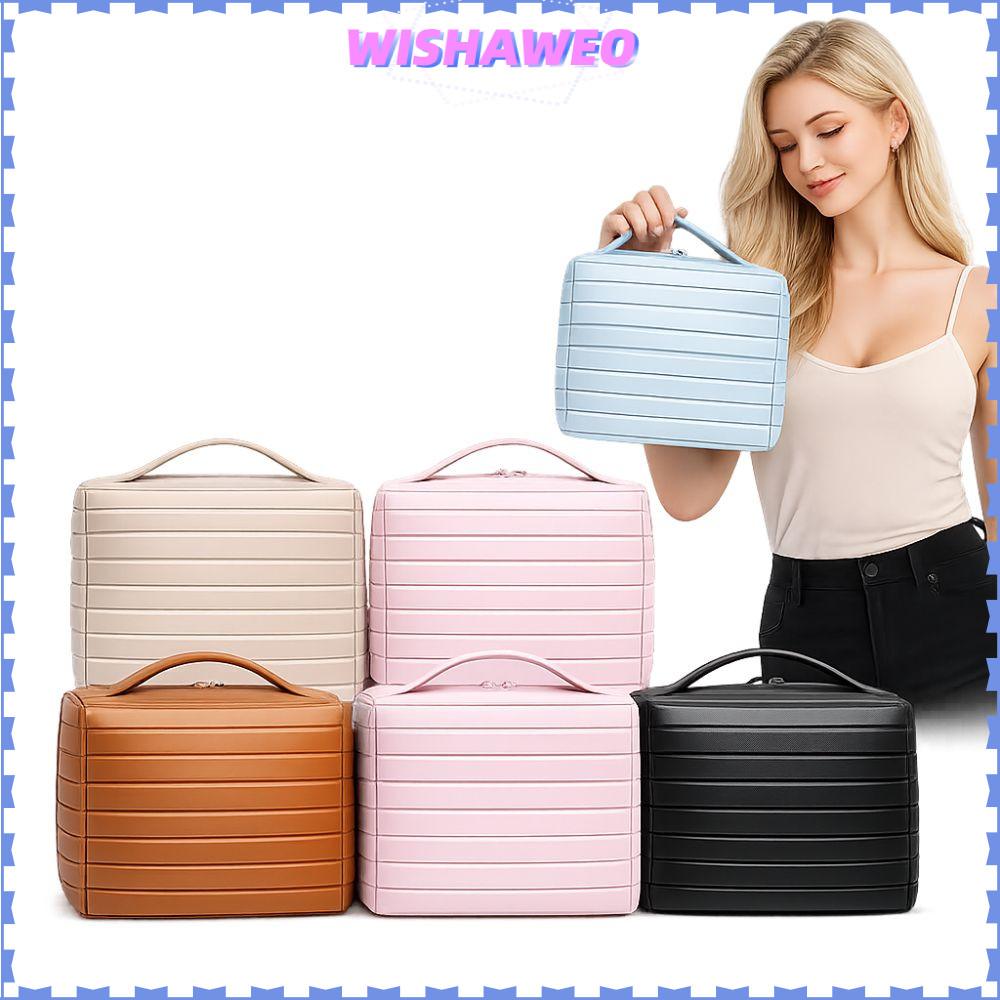 WISHAWEO Travel Toiletry Bag, การออกแบบลายความจุขนาดใหญ่กระเป๋าจัดระเบียบเครื่องสําอาง,หลายช่องกันน้ํา PVC Travel กระเป๋าเครื่องสําอางสําหรับผู้หญิง