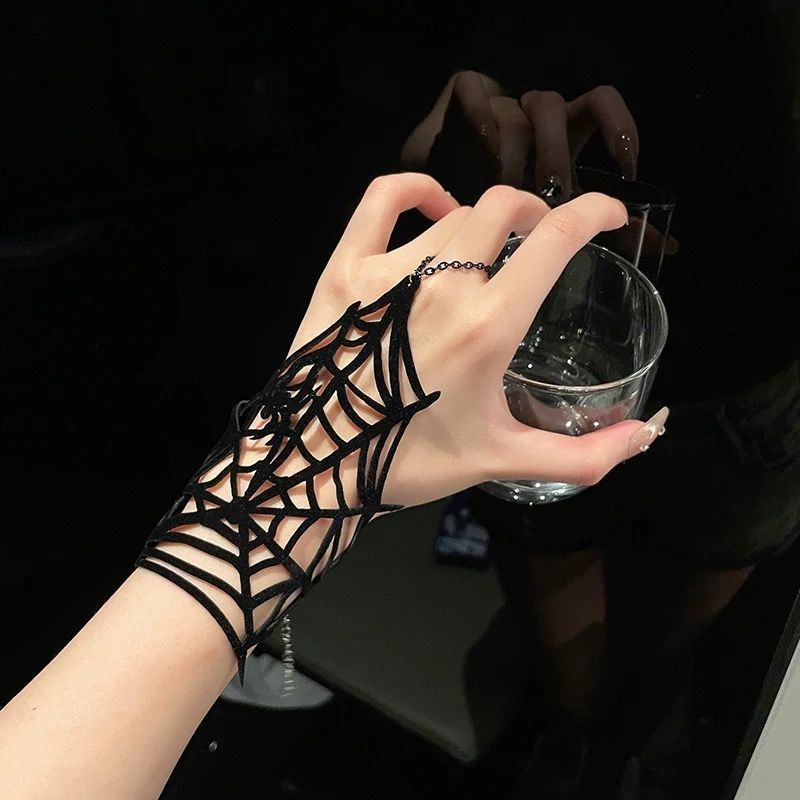 สร้อยข้อมือเว็บแมงมุมสีดําผ้าบุคลิกภาพสําหรับเด็กผู้หญิง