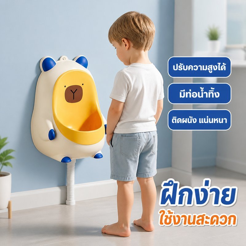 โถปัสสาวะเด็ก ชาย อายุ 2-6 ขวบ ดีไซน์การ์ตูน กันกระเซ็น แขวนผนัง ปรับความสูงได้ ล้างง่าย กันกลิ่น