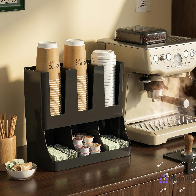 Uequilib Coffee Organizer 6 ส่วนที่เก็บแนวตั้งสําหรับเครื่องปรุงถ้วยและอุปกรณ์เหมาะสําหรับโต๊ะทํางาน