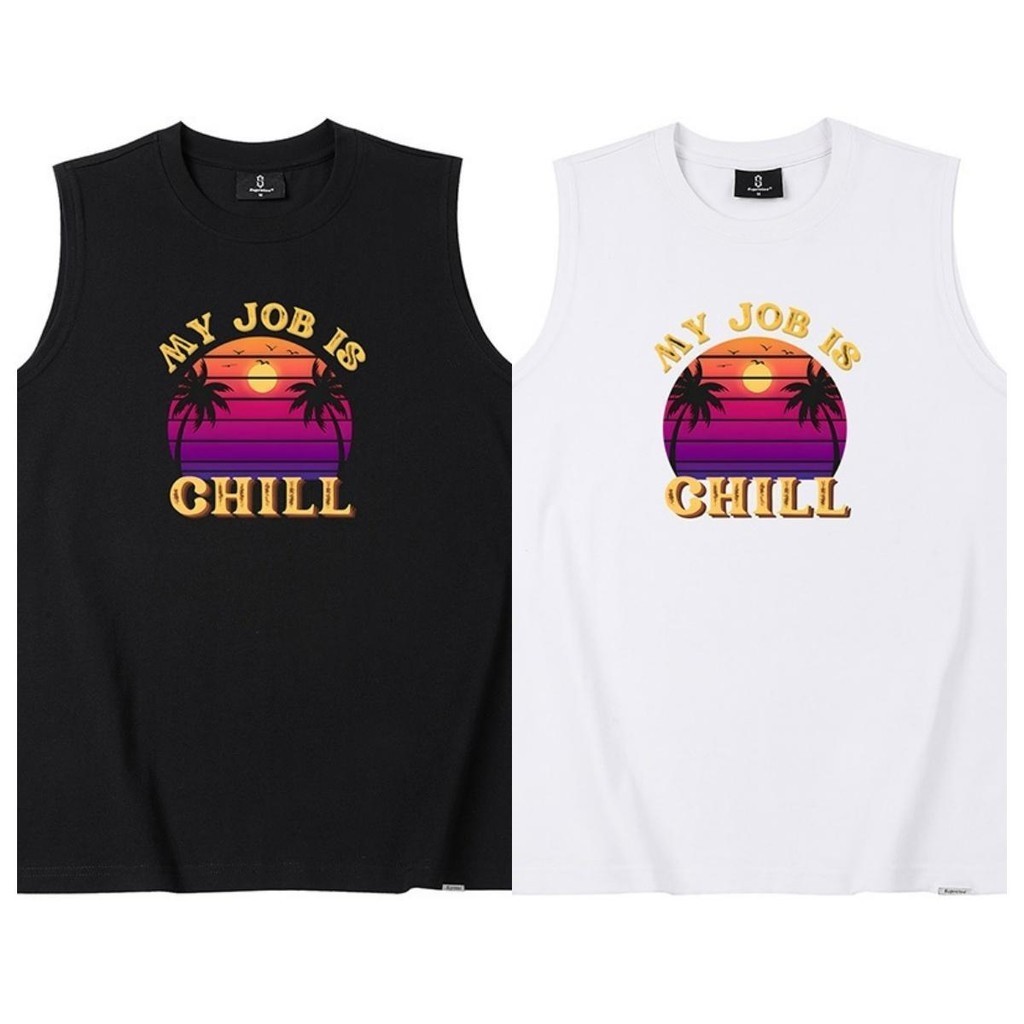 เสื้อไม่มีแขน ลาย MY JOB IS CHILL วันหยุดทะเล ผู้ชาย ผู้หญิง ผ้าฝ้าย 100% แฟชั่น ทันสมัย ใส่สบาย S-3