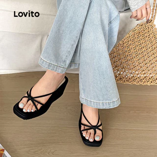 Lovito วันหยุด รองเท sandal แบบ Classic และรองเท้าแตะเรียบง่ายสำหรับผู้หญิง LFA91159