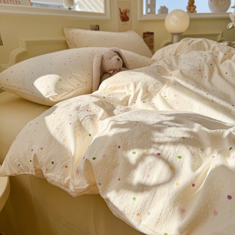 Cream-style polka dot washed cotton duvet cover150x200x230cm Single duvet cover and bed sheet set