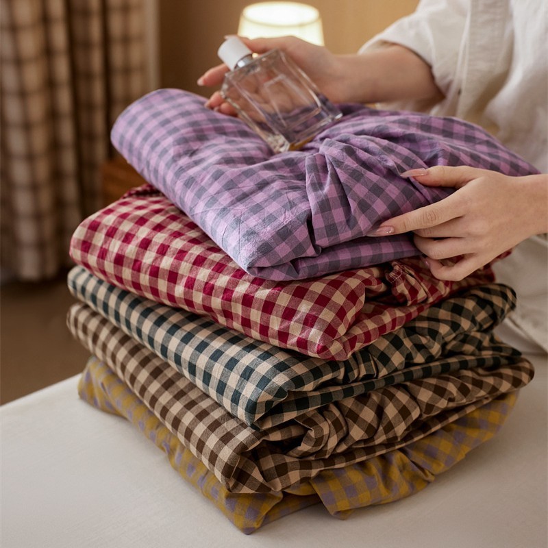 Single-piece pure cotton washed cotton vintage plaid bed sheet for double bed1.5Bed1.8Bedspread and 