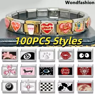 Hot Love Letter Star Italian Charm สร้อยข้อมือ Fit 9 มม.สร้อยข้อมือสแตนเลส DIY เครื่องประดับทําอุปกรณ์เสริม Retro บุคลิกภาพโมดูลสร้อยข้อมืออุปกรณ์เสริม