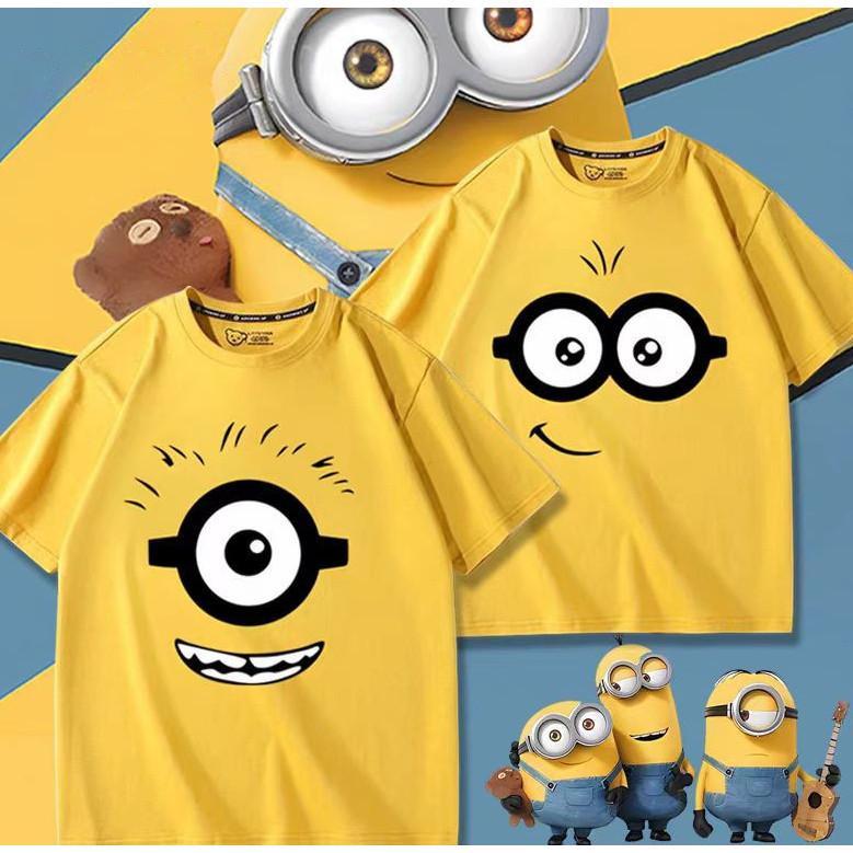 เสื้อเชิ้ต Minions ตาใหญ่ พิมพ์ลาย แขนสั้น เสื้อตัวยาวครอบครัว เสื้อยืด Unisex สำหรับผู้ชาย ผู้หญิง และเด็ก