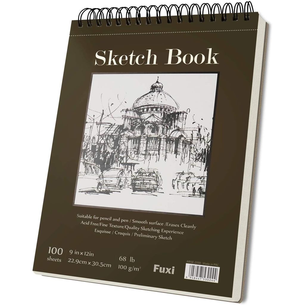 Fuxi 22.86 ซม.x 30.48 ซม. Sketchbook, Top Spiral Binding Sketchbook, 100 แผ่น 70lbs/100gsm กระดาษวาด