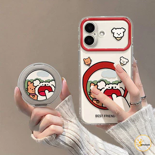 เคสไอโฟน14 ใช้ได้กับ iPhone 15 XS MAX 11 14 AIR 16 Plus 17 12 Pro Max 13 15 XR 16 14 เคสกรอบแดงลายแมวสุนัขคู่ขาตั้ง