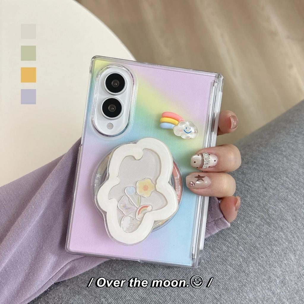 เคสลายสายรุ้งโปร่งแสงแม่เหล็กคู่หวานพร้อมขายึดเมฆสําหรับ Samsung Galaxy Z พับ 8 กว้าง Z พับ 8 ฝาหลัง