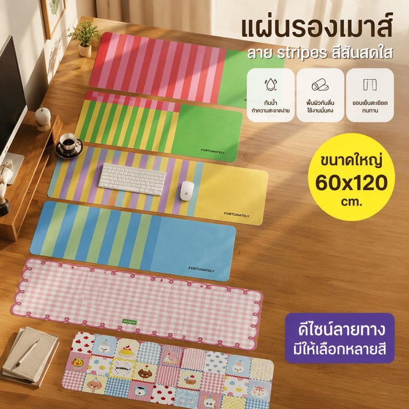 แผ่นรองเมาส์ แผ่นรองโต๊ะ PVC กันน้ำ กันน้ำมัน ลายทาง พื้นผิวลื่น รองเมาส์คีย์บอร์ด