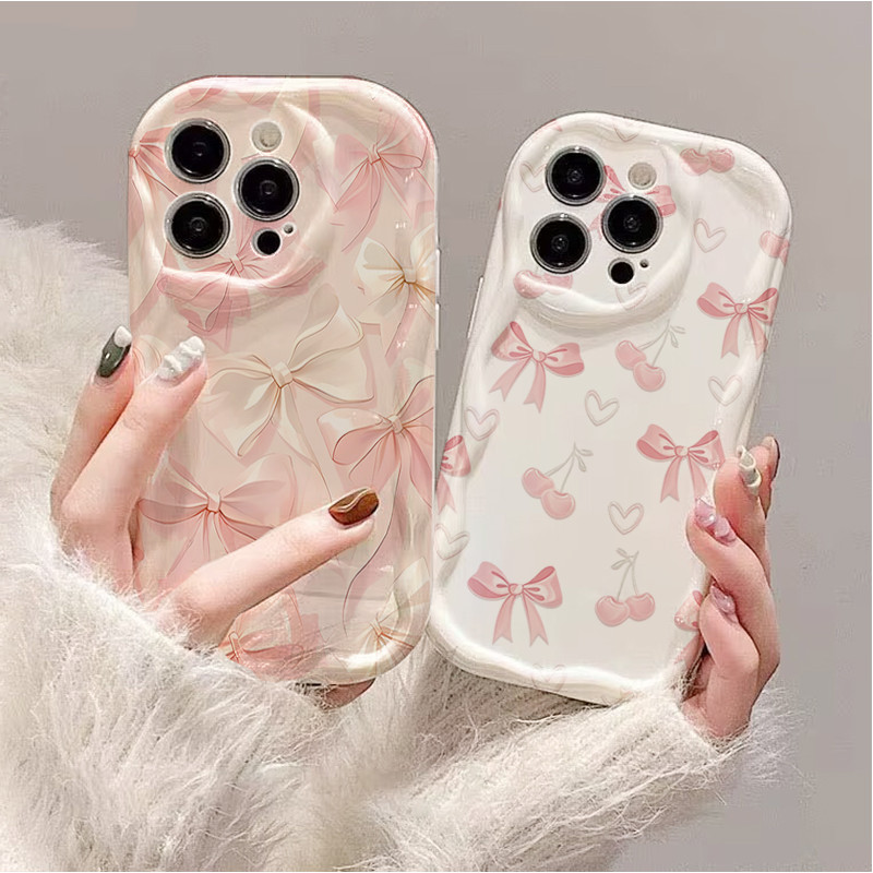 Silky Pink Bow Cherry สําหรับ VOVO V70 5G V60 Lite V50 V40 Lite V30 V3E V29 V29E V27 V27E V25 V23E 5