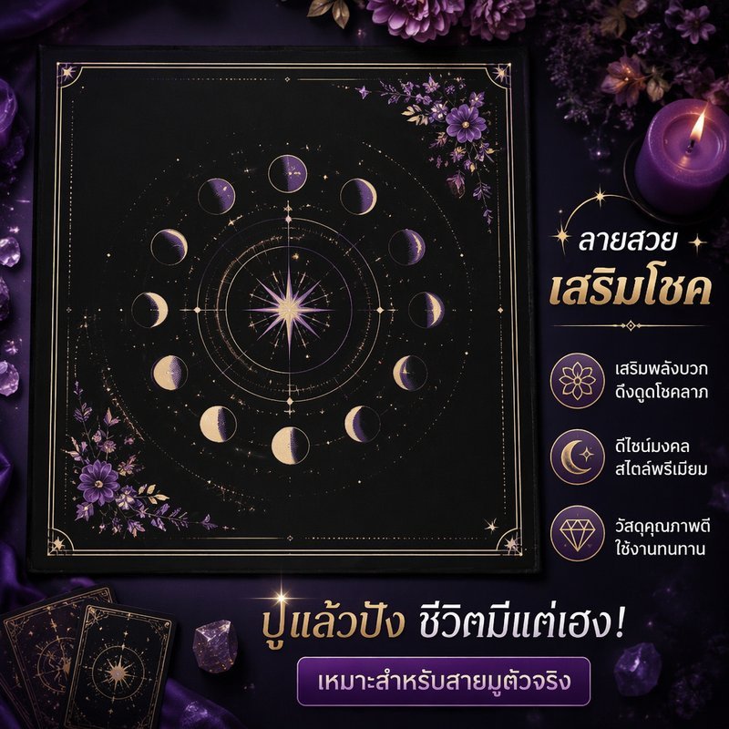 ผ้าปูโต๊ะไพ่ทาโรต์ สีดำ พรมทาโรต์ แผ่นรองไพ่ กันลื่น ผ้านุ่ม พกพาง่าย แต่งมุมอ่านไพ่