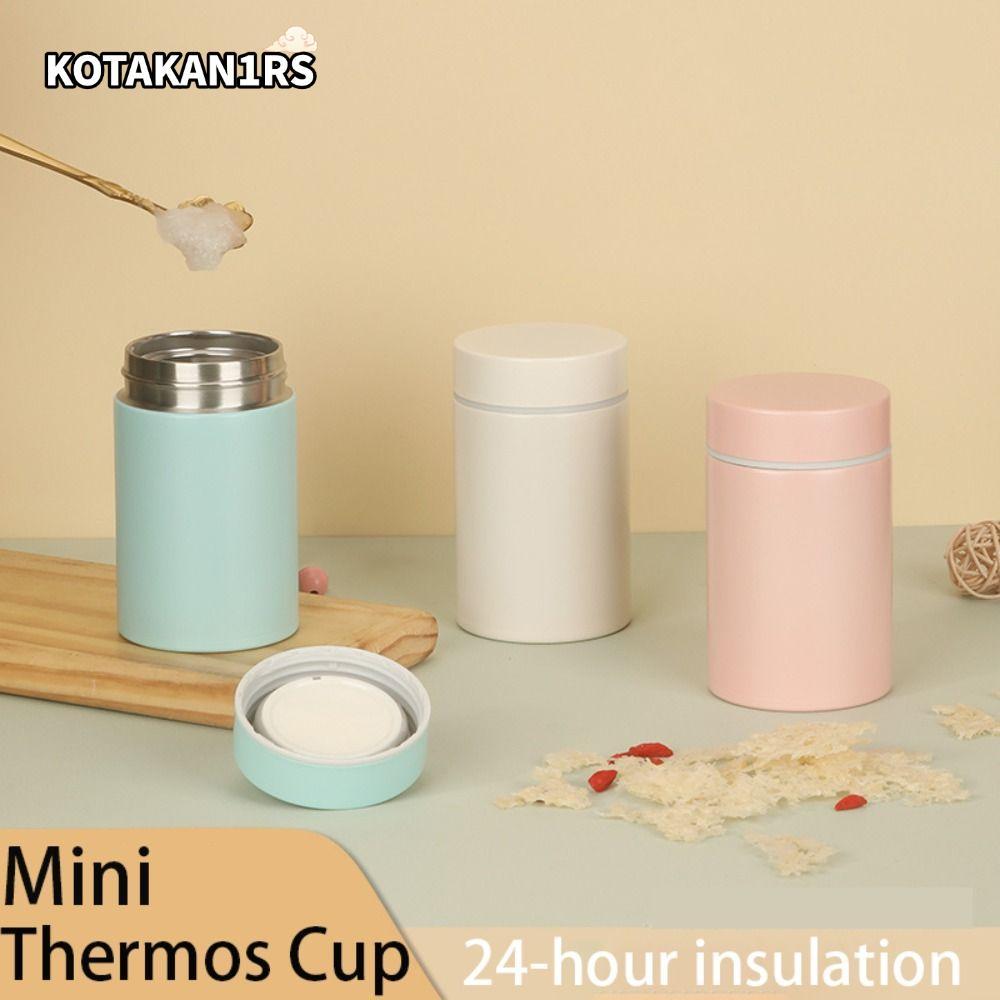 KOTAKAN1RS กระติกน้ําเก็บความร้อน, ถ้วยฉนวนกระเป๋ามินิเชื้อราสีขาว, สแตนเลสแบบพกพาน่ารัก 260ML Braising Beaker คนงานนักเรียน