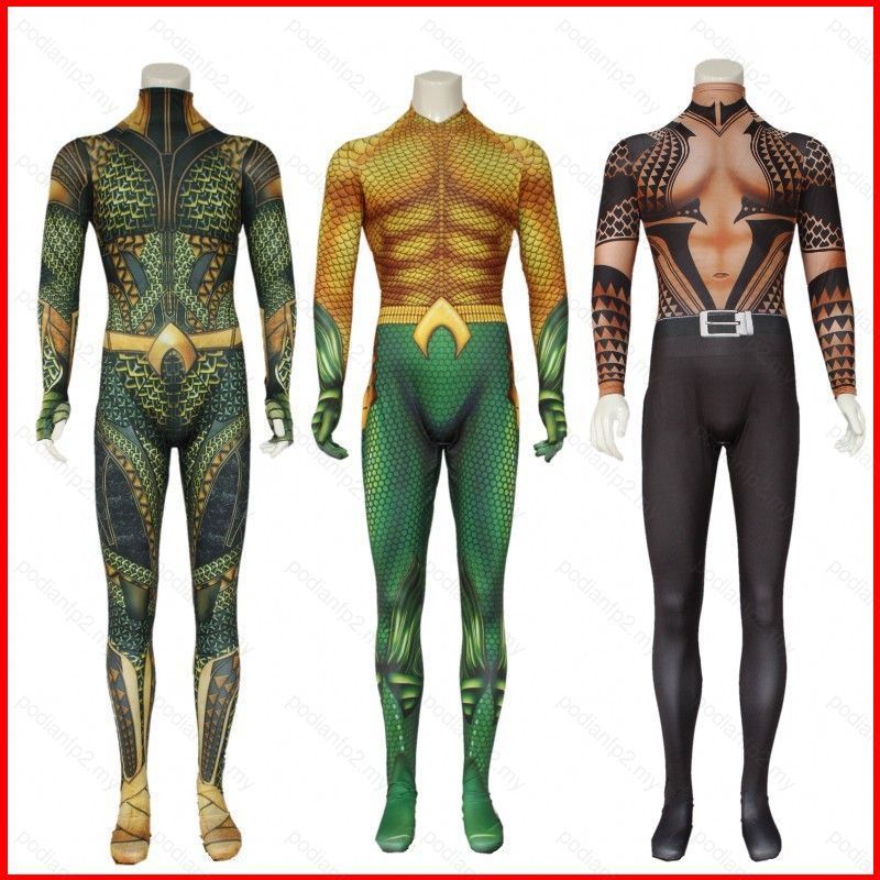 PDF2 Aquaman 2 คอสเพลย์ Jumpsuit Man 3D Tights ชุดชิ้นเดียวเด็กผู้ใหญ่ Aquaman และ Lost Kingdom ฮาโล