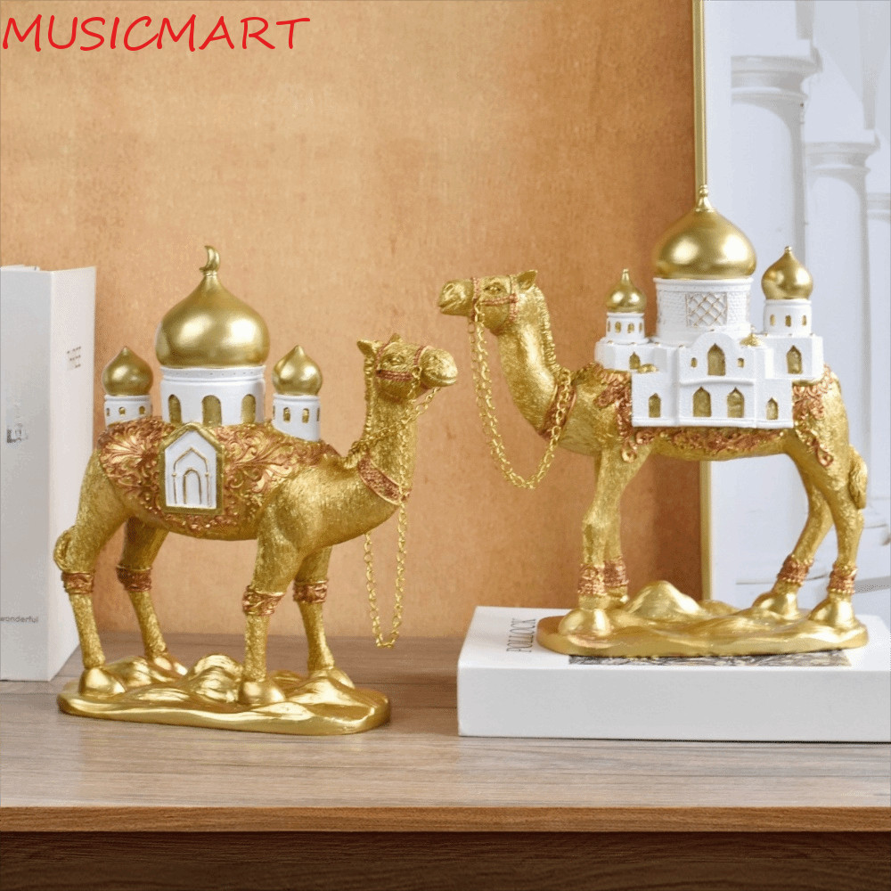 MUSICMART Eid Mubarak รูปปั้นอูฐ, เรซิ่นสามมิติรอมฎอนอูฐหุ่น, รอมฎอนชิ้นกลางทองมัสยิดออกแบบปาร์ตี้ประติมากรรมอูฐ