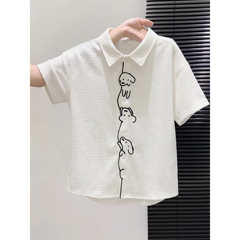 ญี่ปุ่นย้อนยุคลูกสุนัขปักเสื้อแขนสั้นการ์ตูนสินค้าฤดูร้อนสไตล์ใหม่ซอกหลวมทั้งหมด @-แขนเสื้อ