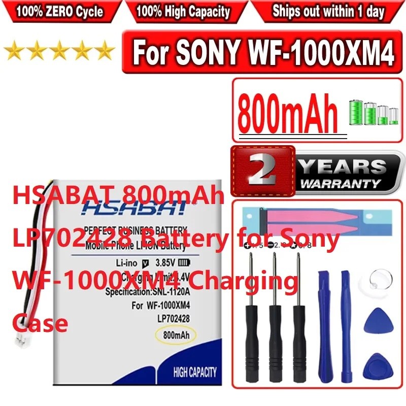 HSABAT LP 800mAh702428 แบตเตอรี่สําหรับเคสชาร์จ Sony WF-1000XM4