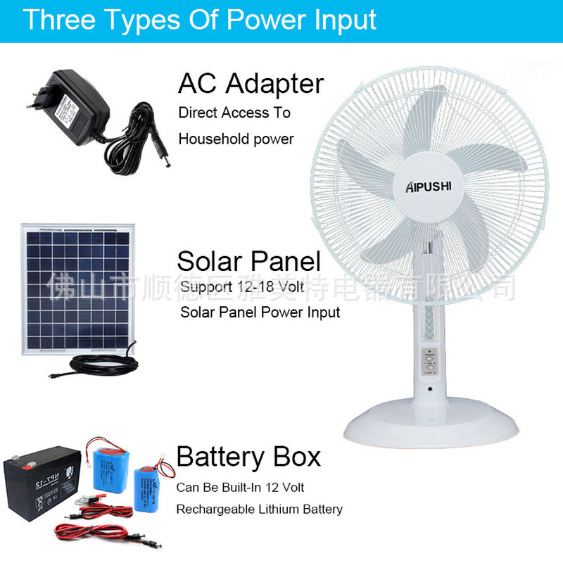 AIPUSHI DC ชาร์จ Stepless Speed Regulating 12V พลังงานแสงอาทิตย์ AC/DC5388 ซม.USB พัดลมตั้งโต๊ะแบบใช