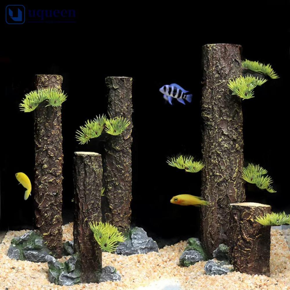 UQUEEN ประดิษฐ์ Driftwood เรซิ่น Tree Stump Sinkable Aquarium เครื่องประดับตกแต่งสําหรับถังปลา Terra