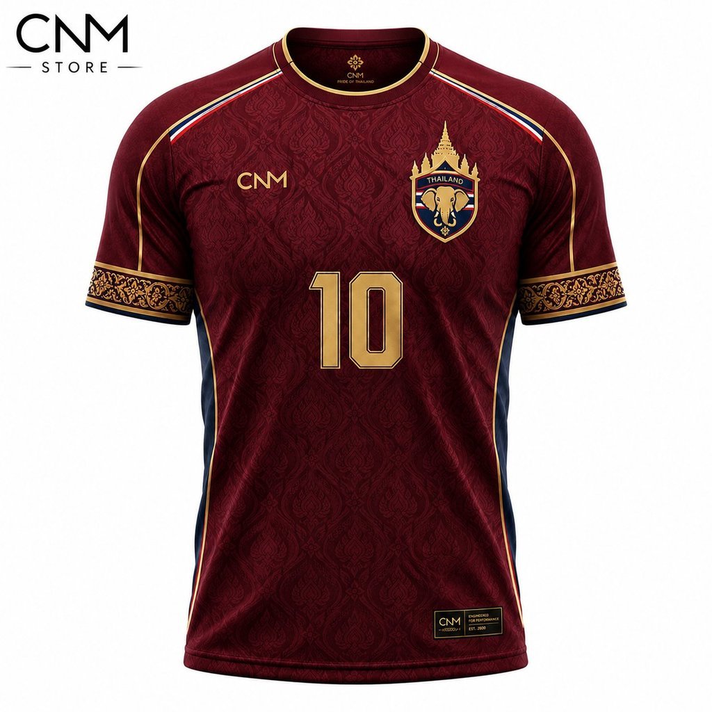 เสื้อฟุตบอลผู้ชาย CNM เบอร์ 10 Thailand Inspired ลายไทยพรีเมียม เสื้อบอลแขนสั้นคอกลม ผ้าไมโครโพลีเอสเตอร์ แห้งไว