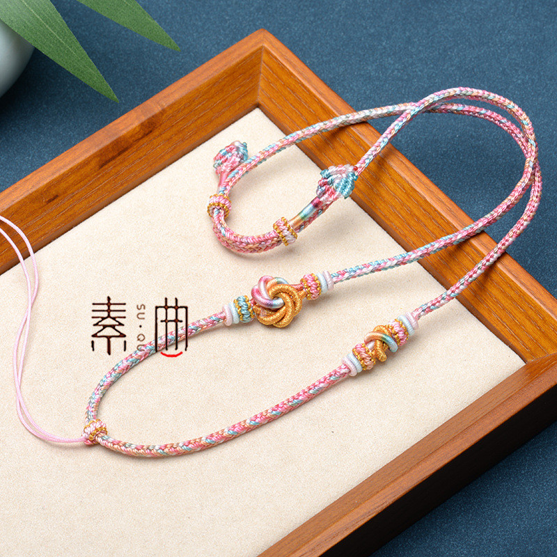 Segment ย้อมแปดสาระมือทอ Mandala Knot สร้อยคอจี้ Lanyard ปรับด้วยเชือก 8084