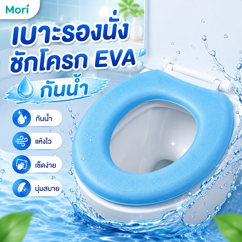 แผ่นรองนั่งชักโครก EVA แบบกันน้ำ ผิวนุ่มยืดหยุ่น ติดตั้งง่าย ยึดแน่น ไม่เลื่อนง่าย ใช้ได้ทุกฤดูในบ้านทุกวัน