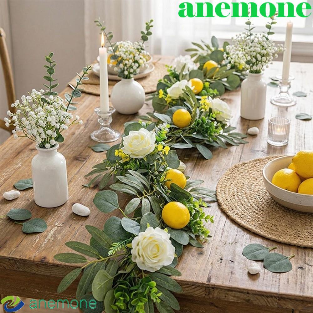 AIMEONE ประดิษฐ์มะนาว Garland, ที่สมจริง Eucalyptus ใบมะนาว Vine Decor, ประตูด้านหน้าเหมือนจริง Greenery Handmade Faux Lemon พวงหรีดงานแต่งงานตกแต่ง