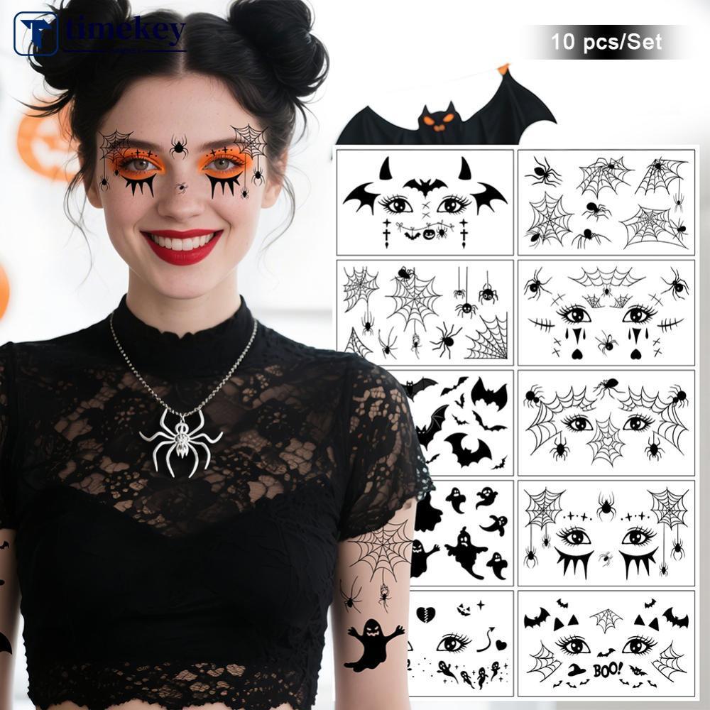 TIMEKEY 10 ชิ้น Spider TATTOO สติกเกอร์ Spider Web ปลอม Tattoo ผู้หญิงผู้ชายคิ้วแต่งหน้ารอยสักชั่วคร
