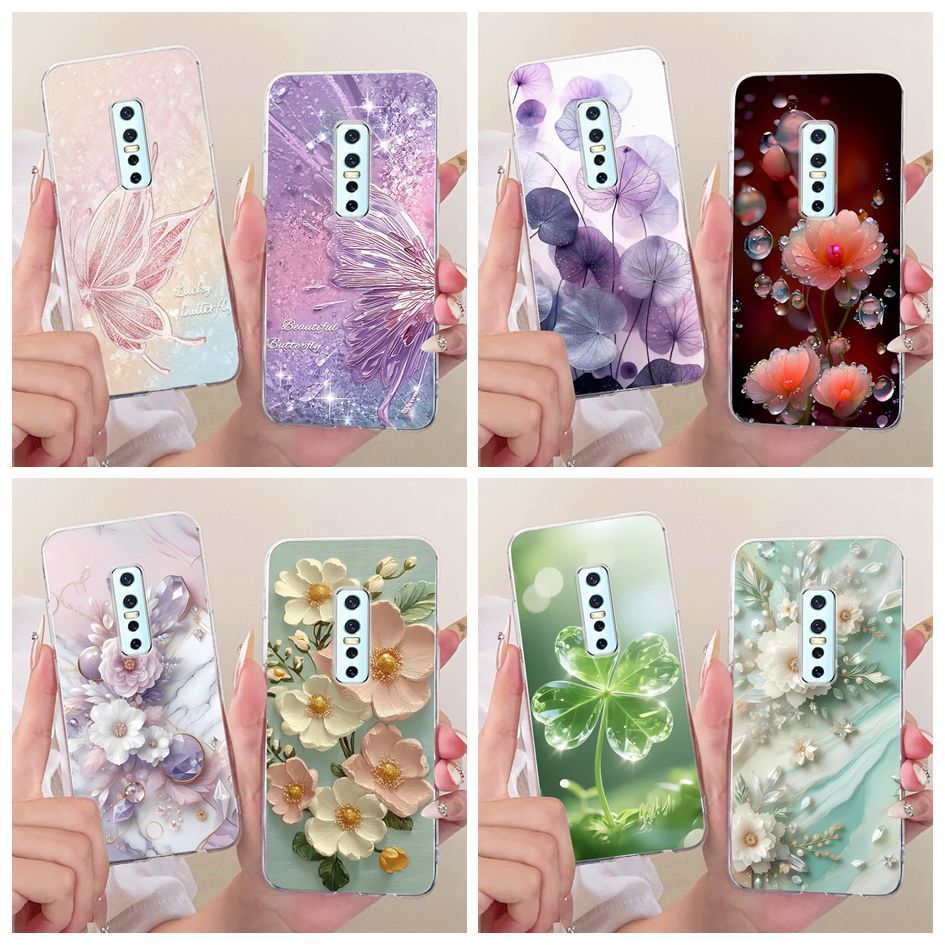สําหรับ Vivo V17 Pro กรณี 1909 1910 แฟชั่นดอกไม้ซิลิโคนโปร่งใสฝาครอบโทรศัพท์สําหรับ Vivo V17 1919 V 